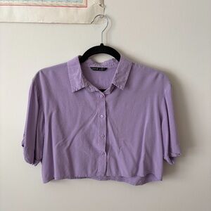 Lavender Purple Button-Up Crop Top